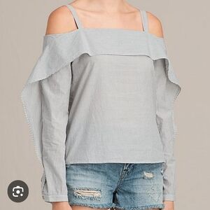 All Saints Top Gray Striped Off-Shoulder Women's Long Sleeves